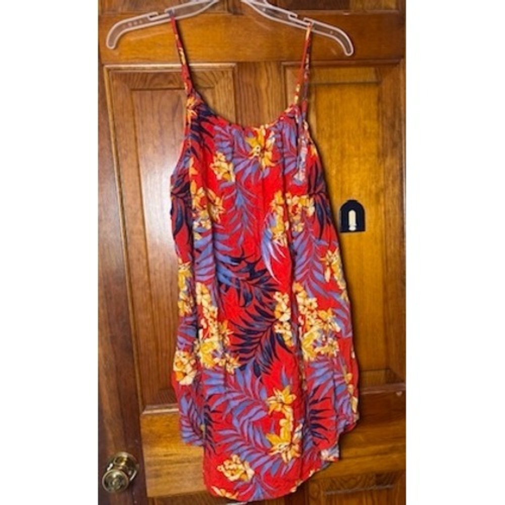 Rip Curl Mini Dress Women Size M/L Red Tropical Floral Strappy Back Beach